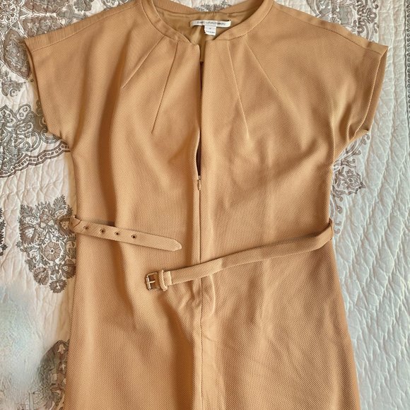 DVF Maizah front-zip belted sheath dress tan camel 12 - Picture 5 of 13